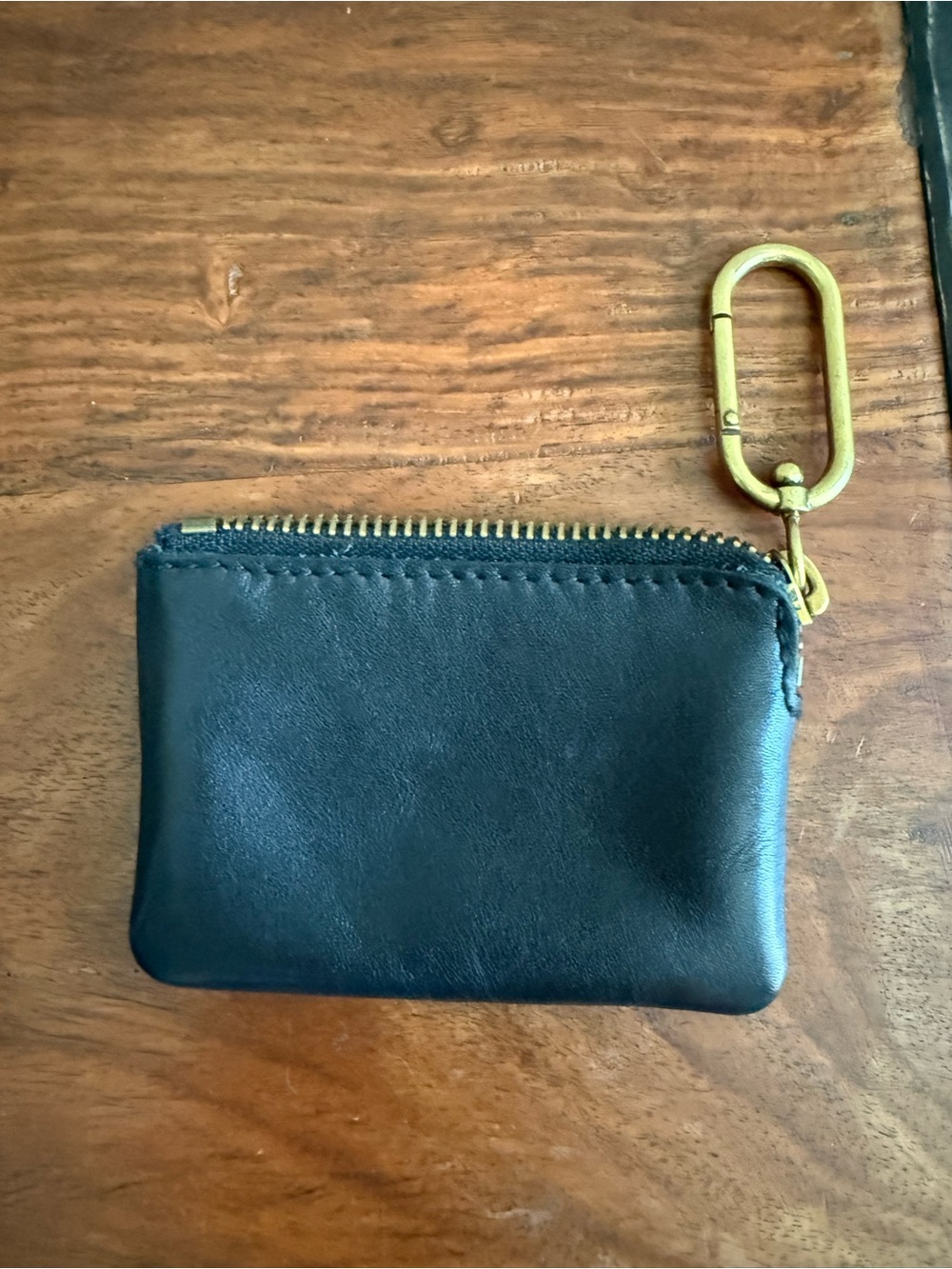 Madewell Black Leather Zip Card Pouch with Brass Clip